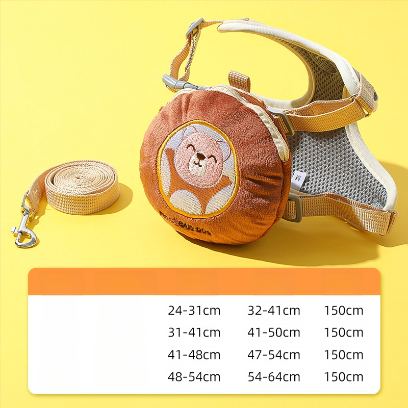 Регулируема жилетка за кучета с 3D дизайн на карикатура, нейлонов регулируем гръден ремък, вградена раница за малки кучета, каишка за разходки