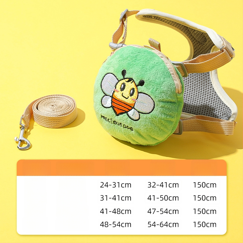 Регулируема жилетка за кучета с 3D дизайн на карикатура, нейлонов регулируем гръден ремък, вградена раница за малки кучета, каишка за разходки