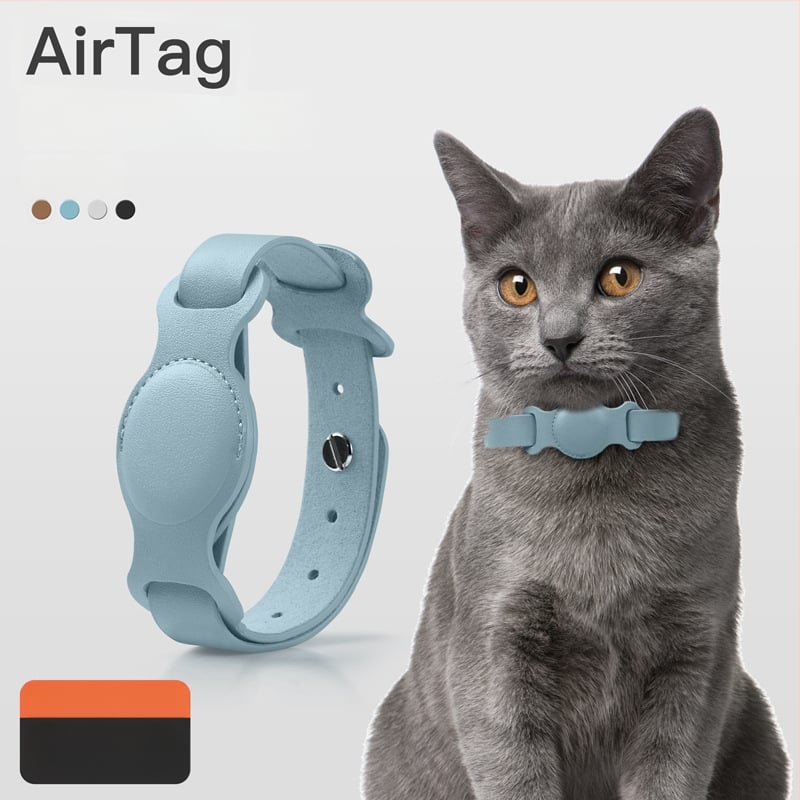 AirTag защитен калъф за домашни любимци, кожен, за носене около врата, анти-изгубване/анти-надраскване/анти-износване