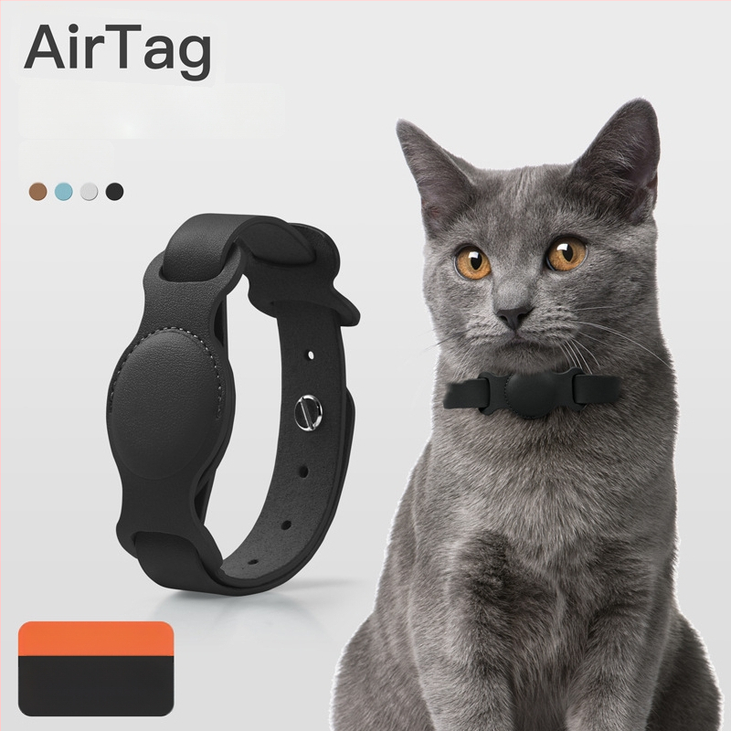 AirTag защитен калъф за домашни любимци, кожен, за носене около врата, анти-изгубване/анти-надраскване/анти-износване
