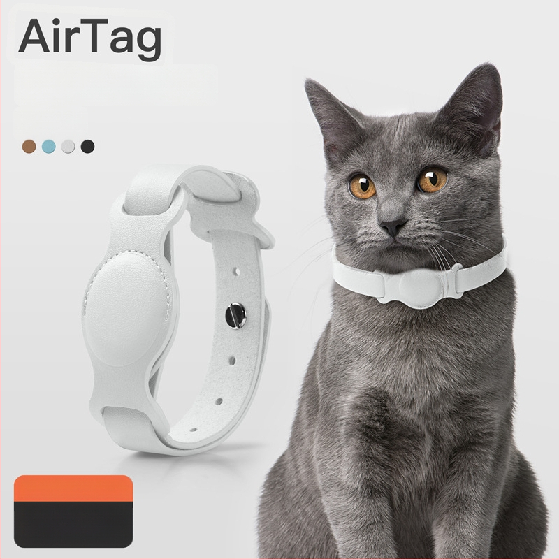 AirTag защитен калъф за домашни любимци, кожен, за носене около врата, анти-изгубване/анти-надраскване/анти-износване