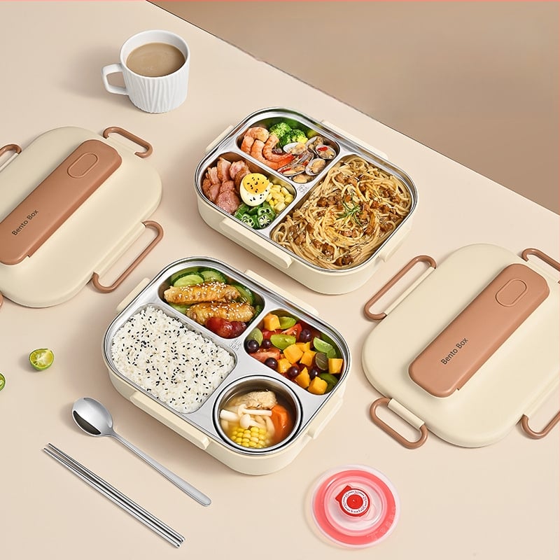 Термоизолирана кутия за обяд от 304 неръждаема стомана, правоъгълна с разделения, капацитет 1–2 л, микровълнова безопасна