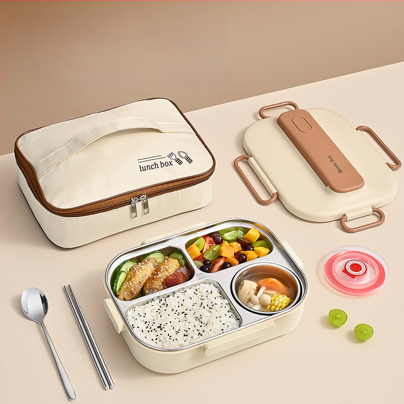 Термоизолирана кутия за обяд от 304 неръждаема стомана, правоъгълна с разделения, капацитет 1–2 л, микровълнова безопасна