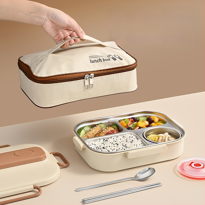 Термоизолирана кутия за обяд от 304 неръждаема стомана, правоъгълна с разделения, капацитет 1–2 л, микровълнова безопасна