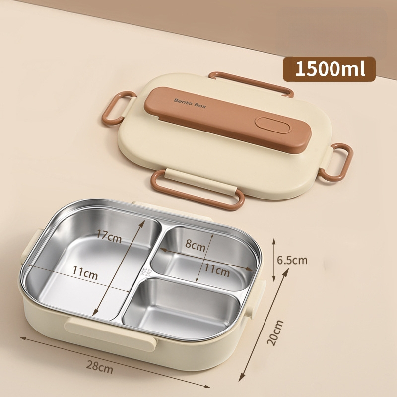Термоизолирана кутия за обяд от 304 неръждаема стомана, правоъгълна с разделения, капацитет 1–2 л, микровълнова безопасна