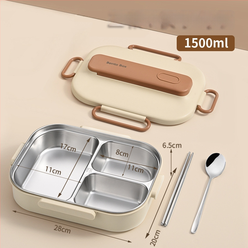 Термоизолирана кутия за обяд от 304 неръждаема стомана, правоъгълна с разделения, капацитет 1–2 л, микровълнова безопасна