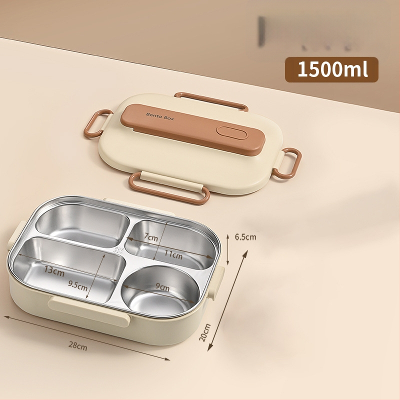 Термоизолирана кутия за обяд от 304 неръждаема стомана, правоъгълна с разделения, капацитет 1–2 л, микровълнова безопасна