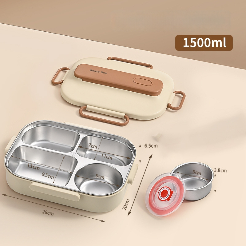 Термоизолирана кутия за обяд от 304 неръждаема стомана, правоъгълна с разделения, капацитет 1–2 л, микровълнова безопасна
