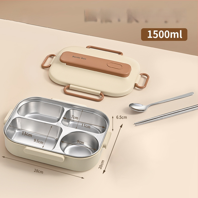 Термоизолирана кутия за обяд от 304 неръждаема стомана, правоъгълна с разделения, капацитет 1–2 л, микровълнова безопасна