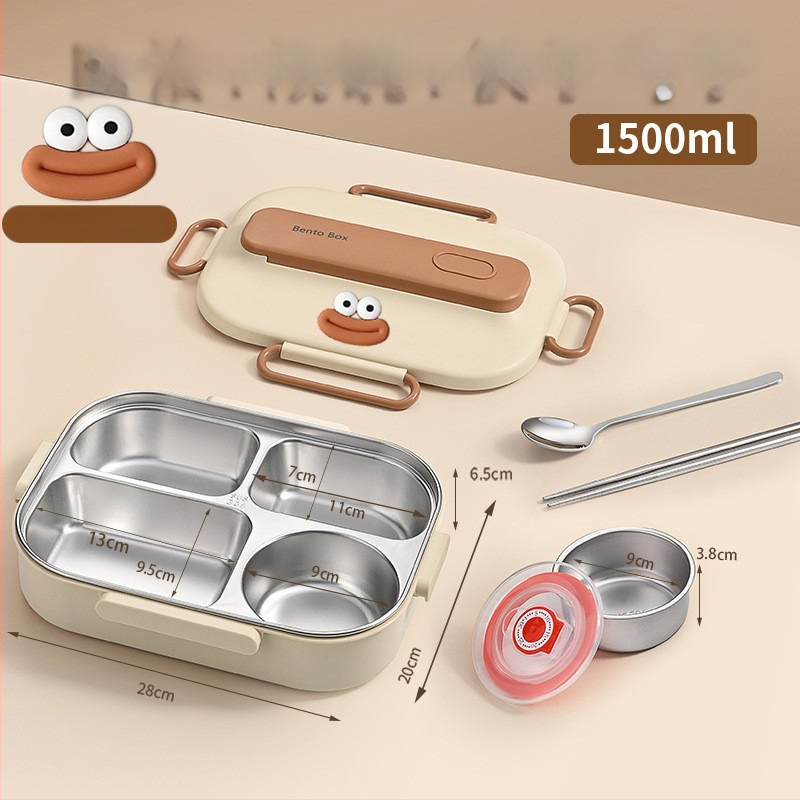 Термоизолирана кутия за обяд от 304 неръждаема стомана, правоъгълна с разделения, капацитет 1–2 л, микровълнова безопасна