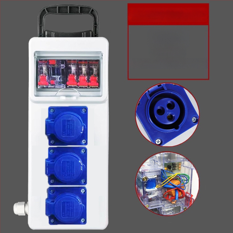 Портативна кутия за строителна площадка с защита срещу токов теч, IP54 водоустойчивост, монтаж на повърхността, поликарбонатов корпус, гнезда за включване