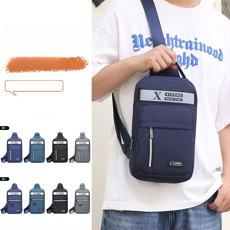 Férfi mellkas táska - vízálló Oxford anyag, kopásálló, betűs mintázat, poliészter bélés, nagy kapacitás, Koreai stílus