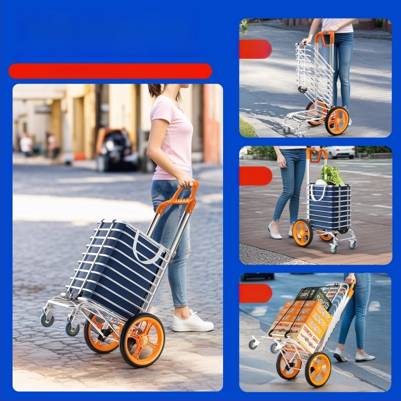 Cărucior de cumpărături pliabil din aliaj de aluminiu | capacitate 50 kg | design modern minimalist | Jie anxi