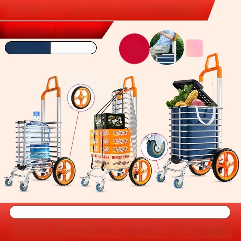 Cărucior de cumpărături pliabil din aliaj de aluminiu | capacitate 50 kg | design modern minimalist | Jie anxi