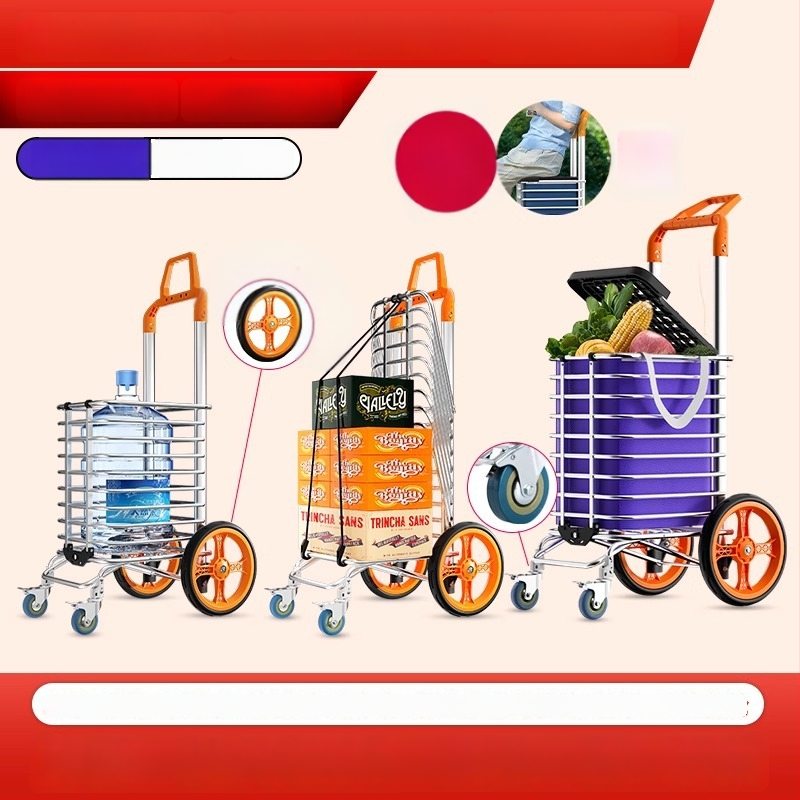 Cărucior de cumpărături pliabil din aliaj de aluminiu | capacitate 50 kg | design modern minimalist | Jie anxi