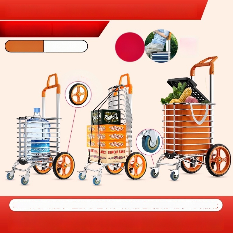 Cărucior de cumpărături pliabil din aliaj de aluminiu | capacitate 50 kg | design modern minimalist | Jie anxi