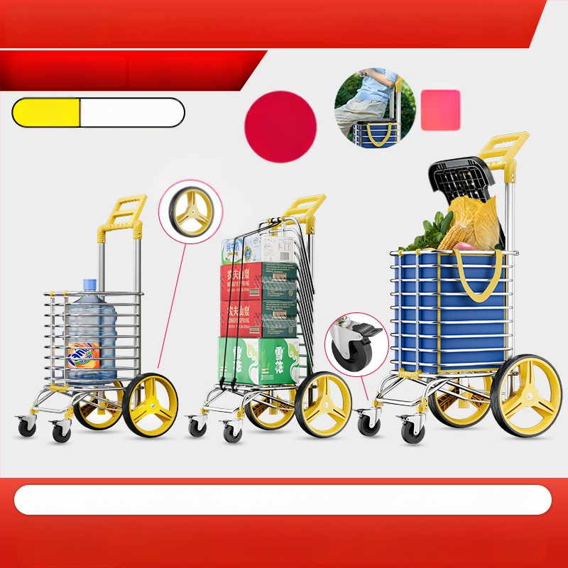 Cărucior de cumpărături pliabil din aliaj de aluminiu | capacitate 50 kg | design modern minimalist | Jie anxi