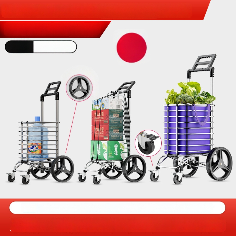 Cărucior de cumpărături pliabil din aliaj de aluminiu | capacitate 50 kg | design modern minimalist | Jie anxi