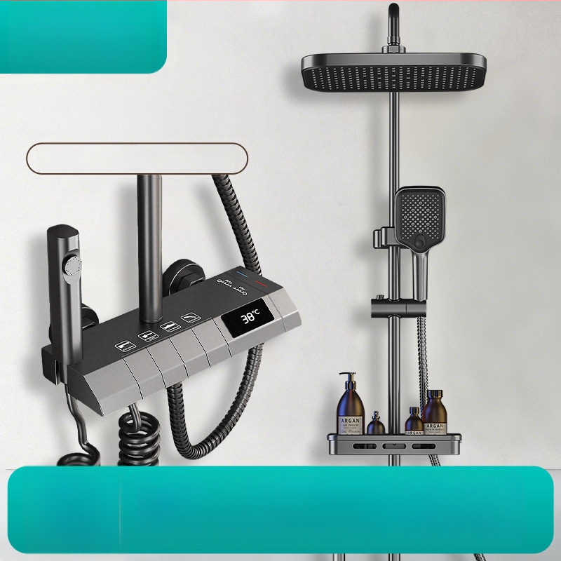 Σετ ντους μπάνιου από χαλκό, εντοιχισμένος στον τοίχο, ψηφιακή οθόνη, σταθερή θερμοκρασία, ντους βροχής