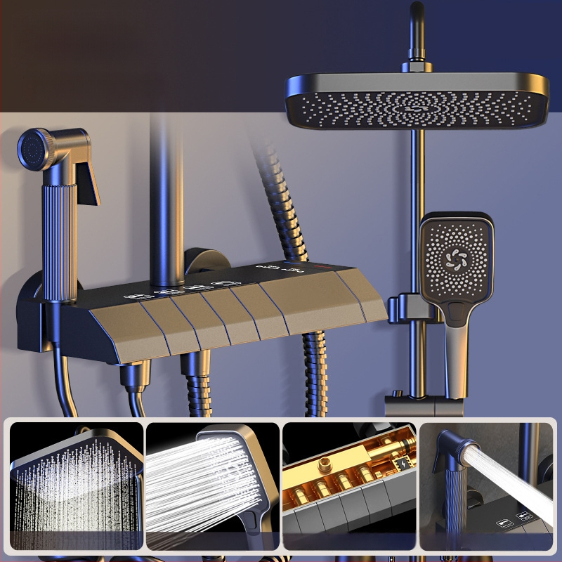 Σετ ντους μπάνιου από χαλκό, εντοιχισμένος στον τοίχο, ψηφιακή οθόνη, σταθερή θερμοκρασία, ντους βροχής