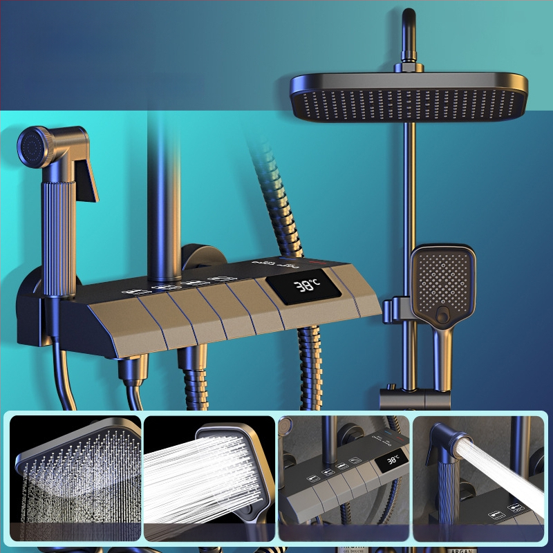 Σετ ντους μπάνιου από χαλκό, εντοιχισμένος στον τοίχο, ψηφιακή οθόνη, σταθερή θερμοκρασία, ντους βροχής
