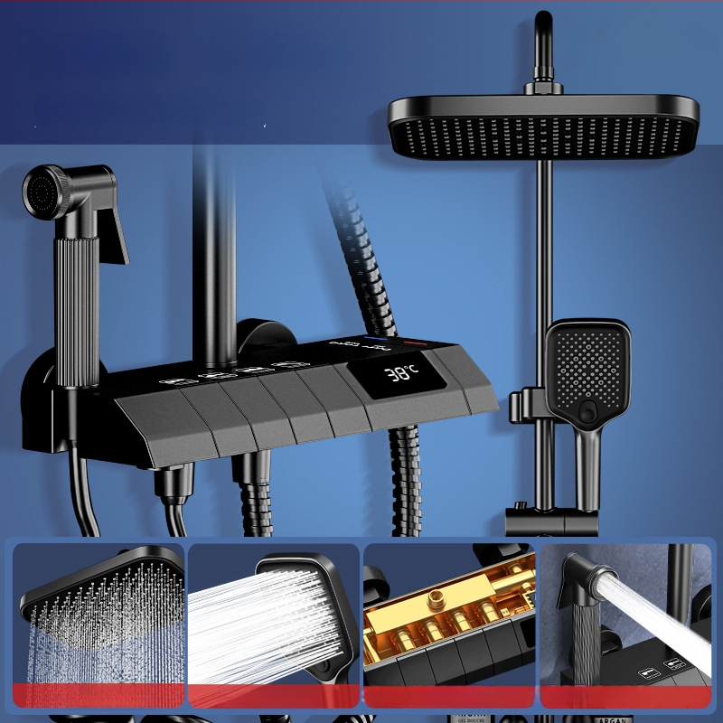 Σετ ντους μπάνιου από χαλκό, εντοιχισμένος στον τοίχο, ψηφιακή οθόνη, σταθερή θερμοκρασία, ντους βροχής