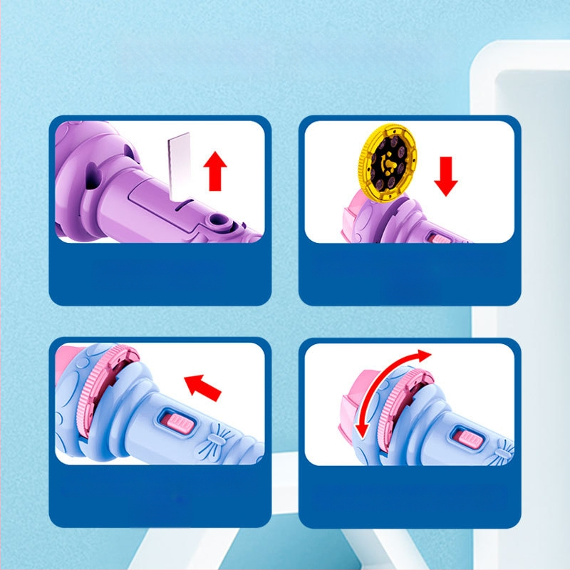 Παιδικό προβολικό φως-παιχνίδι με λάμψη και εκπαιδευτική λειτουργία, προβολέας με κινούμενα σχέδια (πλαστική κατασκευή; 4–6 ετών; λάμψη; εκπαιδευτικό)