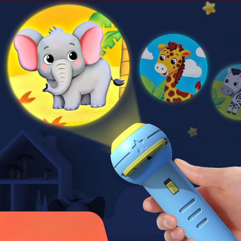 Παιδικό προβολικό φανάρι-παιχνίδι με φωτεινά ζωικά σχέδια, πλαστική κατασκευή, κατάλληλο για βρέφη 0–3 ετών, πρώιμη εκπαίδευση