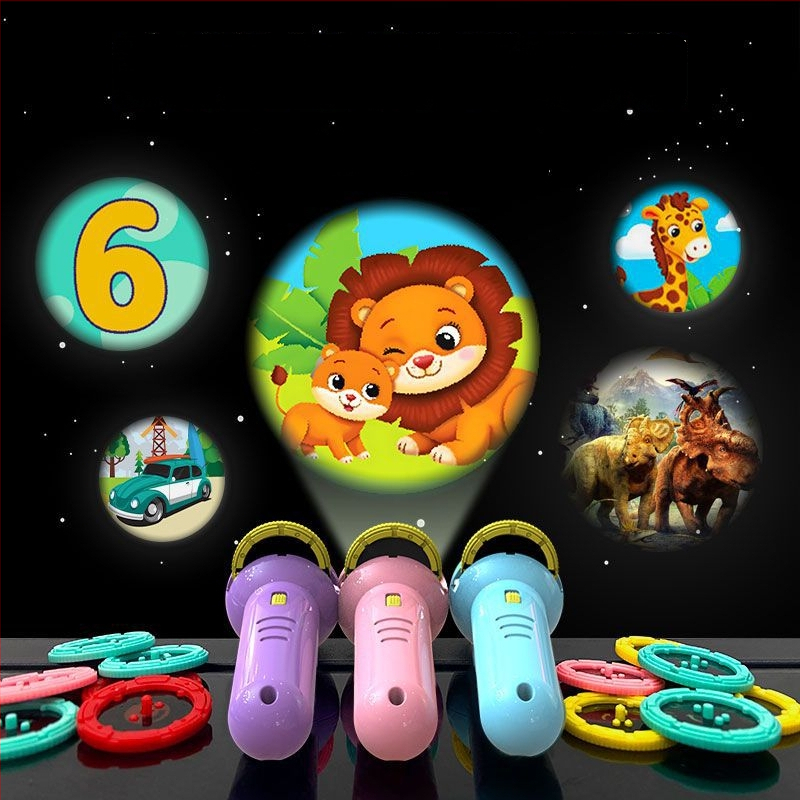 Παιδικό προβολικό φανάρι-παιχνίδι με φωτεινά ζωικά σχέδια, πλαστική κατασκευή, κατάλληλο για βρέφη 0–3 ετών, πρώιμη εκπαίδευση