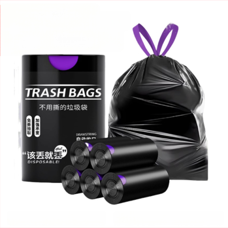 Húzózsinóros szemeteszsák, PE anyag, vastagított, újrahasználható, háztartási használatra