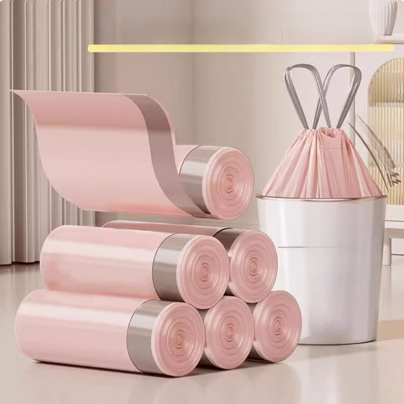 Húzózsinóros szemeteszsák, PE anyag, vastagított, újrahasználható, háztartási használatra