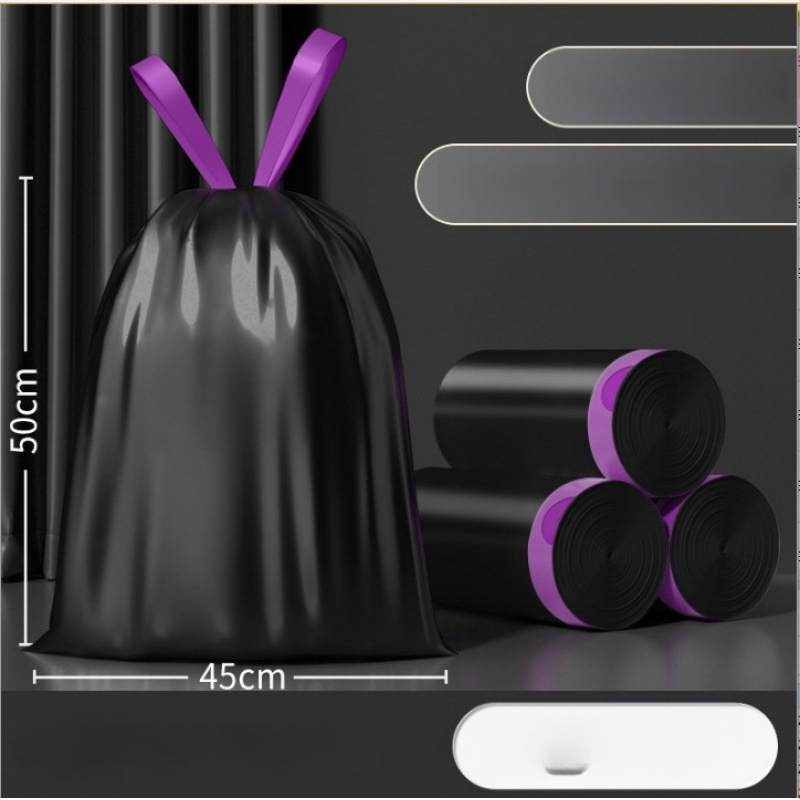 Húzózsinóros szemeteszsák, PE anyag, vastagított, újrahasználható, háztartási használatra