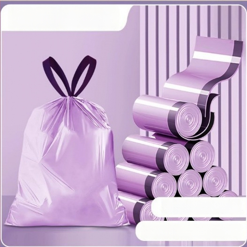 Húzózsinóros szemeteszsák, PE anyag, vastagított, újrahasználható, háztartási használatra