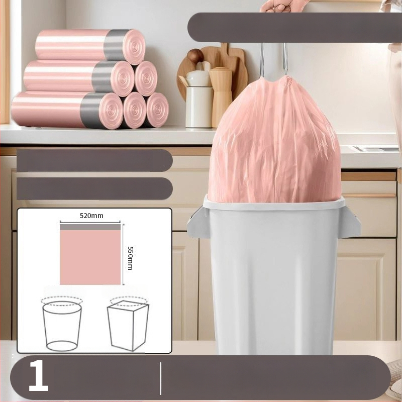 Húzózsinóros szemeteszsák, PE anyag, vastagított, újrahasználható, háztartási használatra