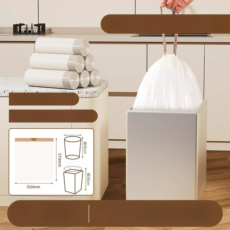 Húzózsinóros szemeteszsák, PE anyag, vastagított, újrahasználható, háztartási használatra