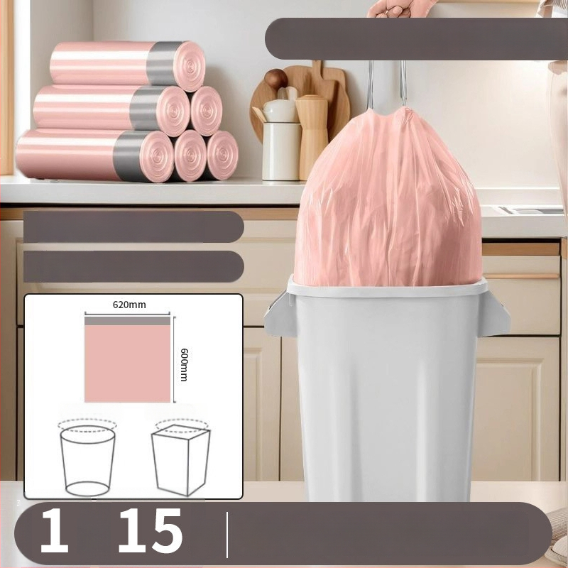 Húzózsinóros szemeteszsák, PE anyag, vastagított, újrahasználható, háztartási használatra