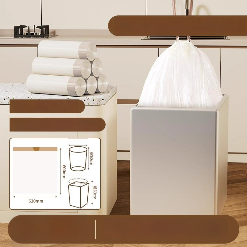 Húzózsinóros szemeteszsák, PE anyag, vastagított, újrahasználható, háztartási használatra