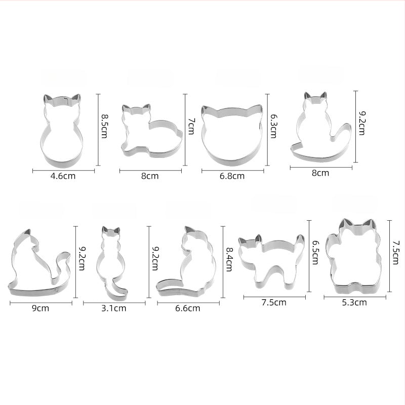 Сет от 9 форми за бисквити от неръждаема стомана с неравни фигури котенца за печене, десерти и рязане на плодове