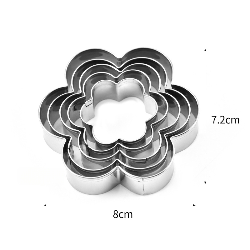 Комплект форми за печива от неръждаема стомана със шестоъгълно цвете, пет части, за печене на бисквити и торти
