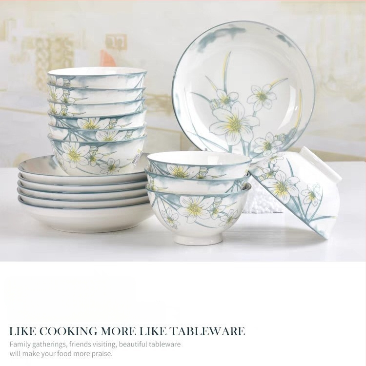Flower Branch Set keramičkih zdjela i tanjura, glazirana šarena keramika, bijeli porcelan za kućnu uporabu