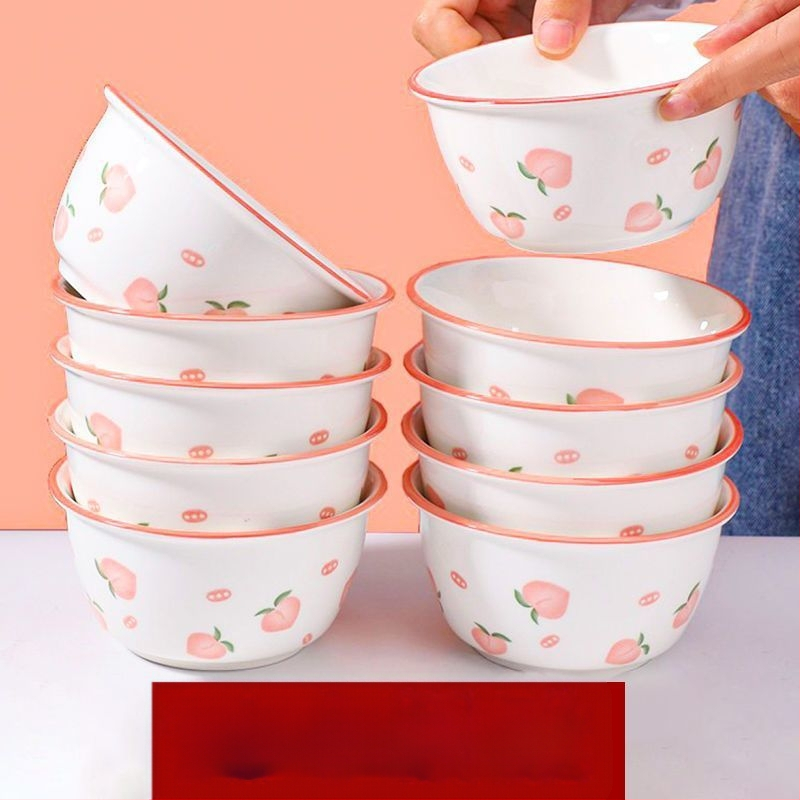 Porcelanski set zdjela za rižu i kašu s motivom breskve i jagode, set s žličicama, kućna upotreba, sladak Ins stil, za pare i djecu