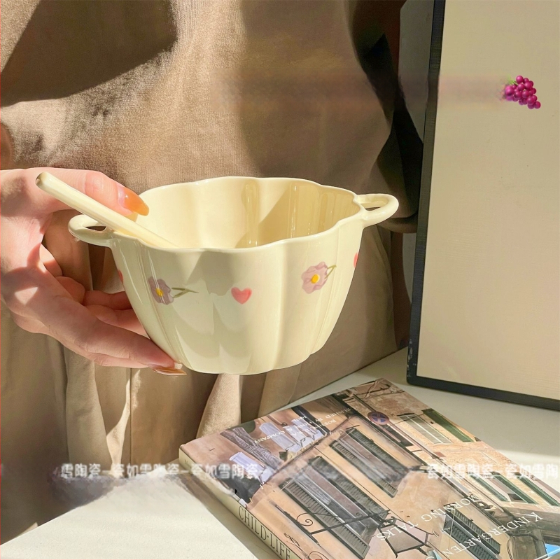 Porcelanska zdjela s dvije ručke za kremastu juhu od bundeve, veliki kapacitet, slatka kućna posuđa