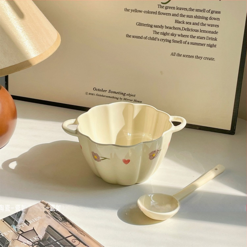 Porcelanska zdjela s dvije ručke za kremastu juhu od bundeve, veliki kapacitet, slatka kućna posuđa