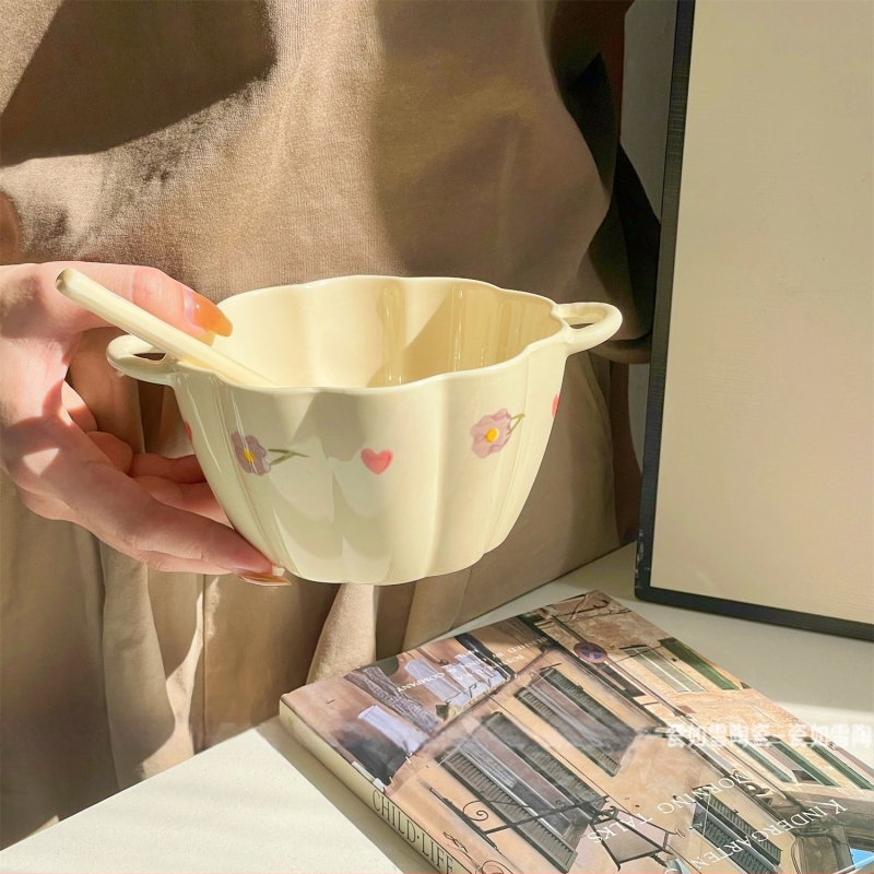 Porcelanska zdjela s dvije ručke za kremastu juhu od bundeve, veliki kapacitet, slatka kućna posuđa