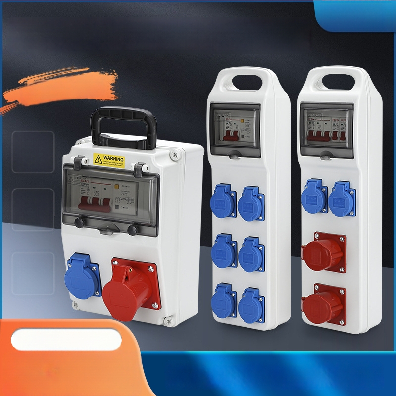 Триетажна мобилна разпределителна кутия за контакти за строителна площадка, IP65 водоустойчива, преносима за открито, 6 гнезда, 32A