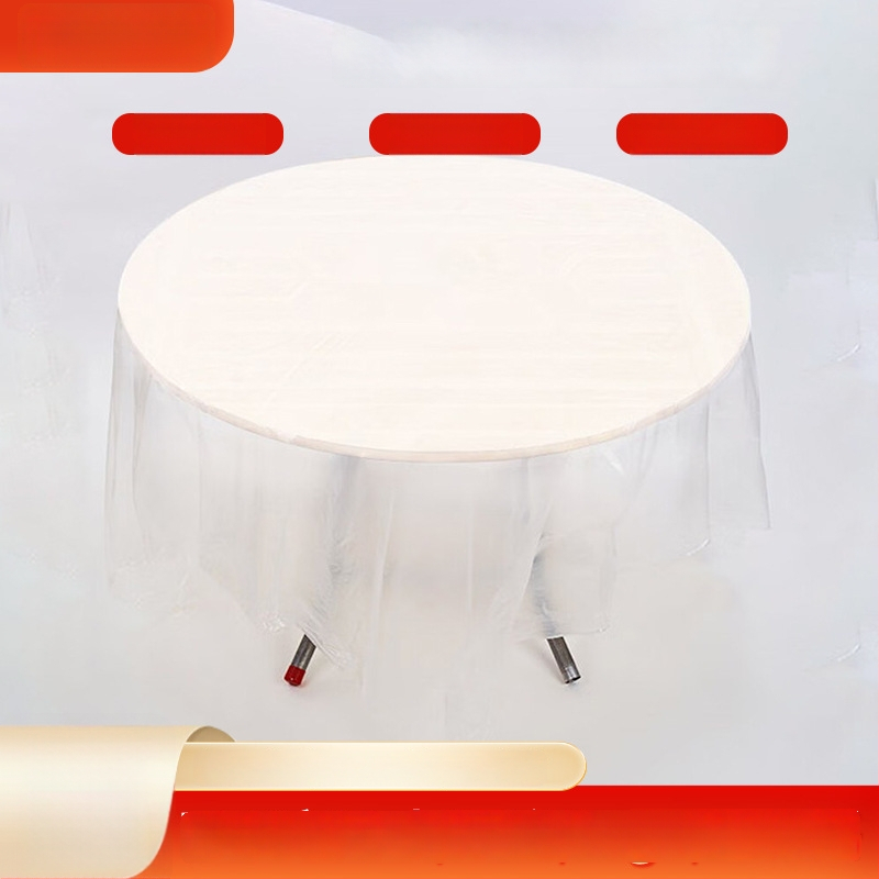 Jednokratni okrugli plastični stolnjak, tanak, veličine 213×213 cm, za dom i restorane te hotele