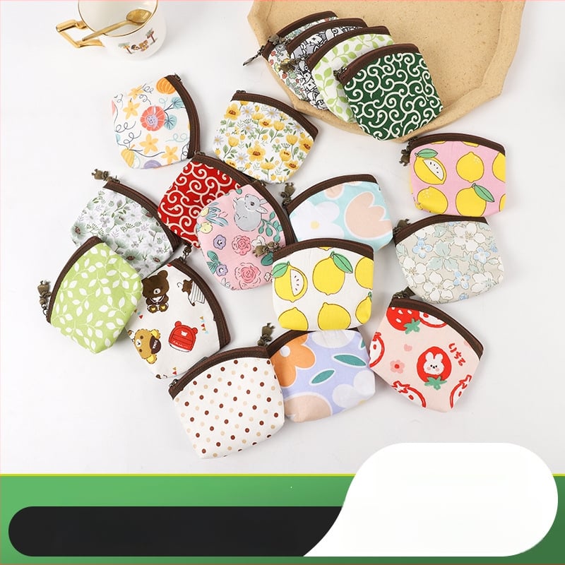 Monetų piniginė su kortelių skyreliu, kvadratinė forma, peizažo raštas, medvilninė įdaila, gaivus ir saldus stilius