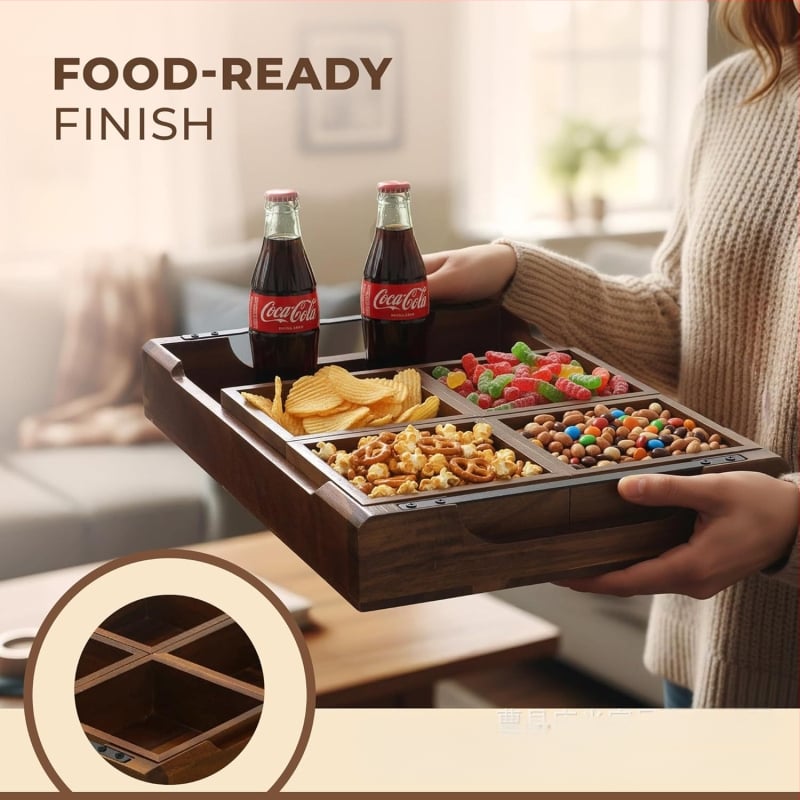 Дървен поднос за сервиране със секции, седемчастен комплект за чай, модерен минималистичен стил, еднообразен модел