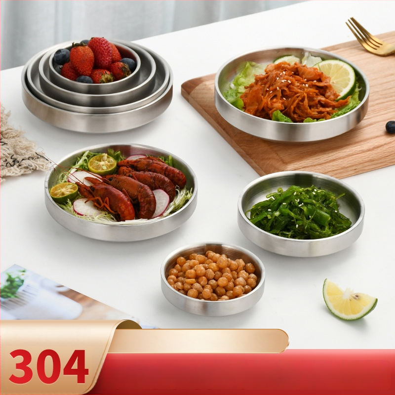Dvoslojna posuda za umake od nehrđajućeg čelika 304 za restoran, zdjele za dip, kimchi tanjur, okrugli tanjur priloga
