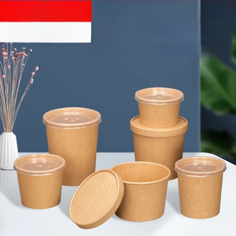 Jednokratna kutija za obrok od Kraft papira, okrugla debela zdjela za juhu i kašu